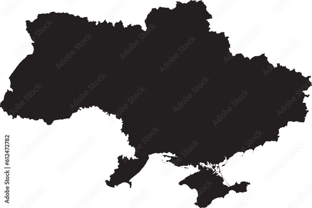 BLACK CMYK color detailed flat stencil map of the European country of UKRAINE on transparent background