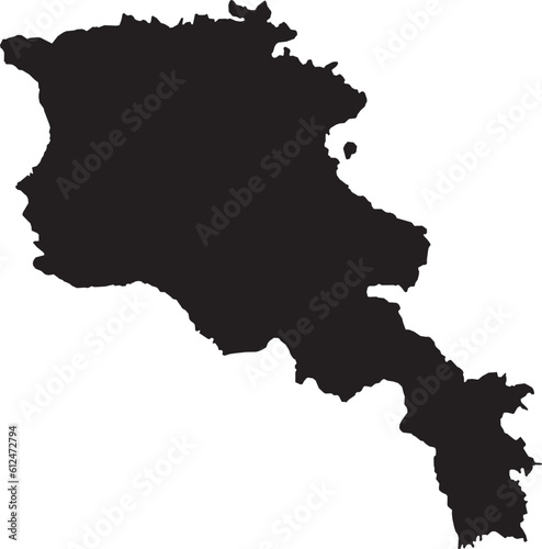 BLACK CMYK color detailed flat stencil map of the European country of ARMENIA on transparent background