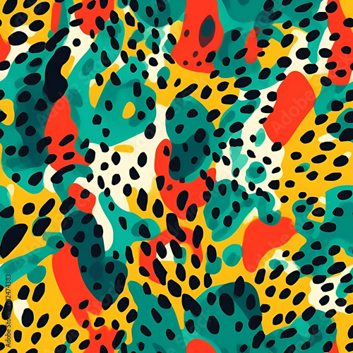 Bright leopard pattern, animal print, modern seamless pattern. AI illustration. Fashionable template for design, wallpaper, clothes, fabric, tape.