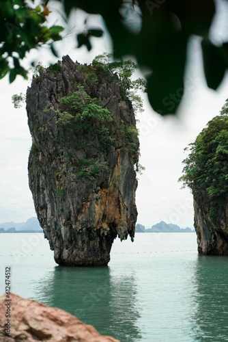 Vertical shot of Ko Tapu Rock in beautiful Khao Phing Kan island in Thailand