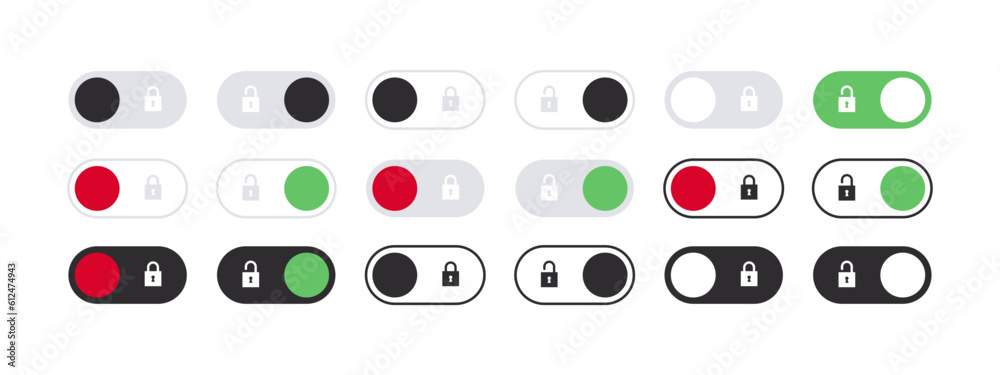 Switch buttons with locks. ON OFF toggles switch buttons. Vector ...