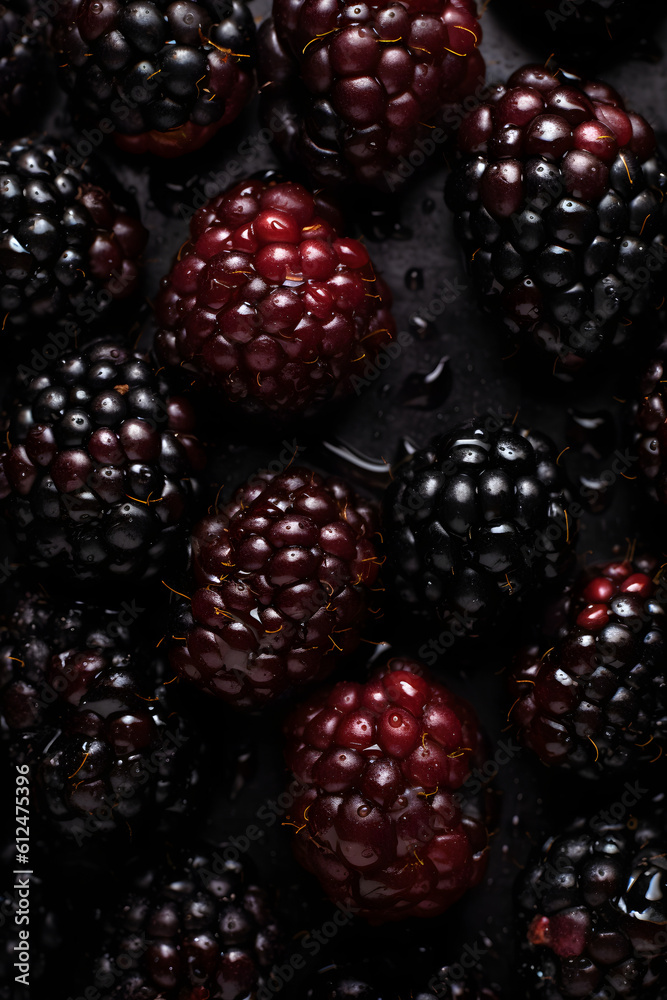 fresh berries, water drops, patterning, generative AI