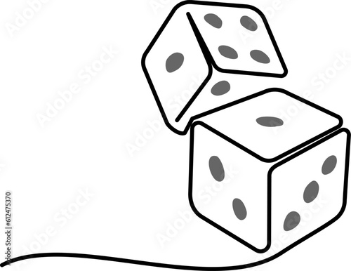 Two casino dices. Continuous one line drawing style.