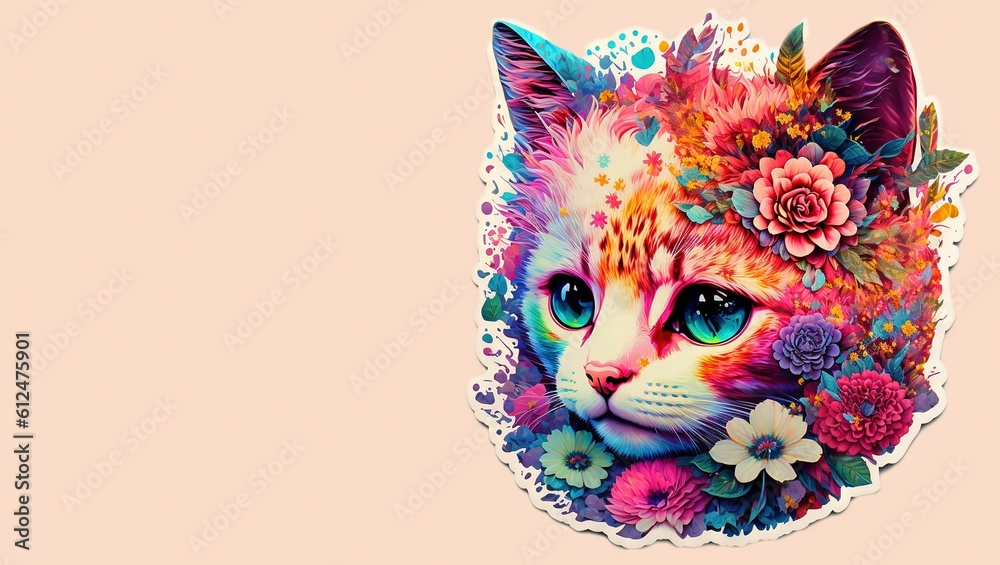 Illustration of a kitten made out of flowers
