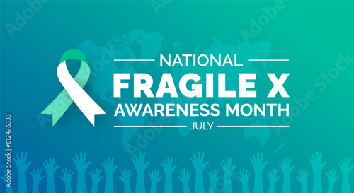Fragile X FXS Awareness Month background, banner, poster, card design template celebrated in july with green color and unique shape.
