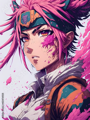 A illustration characters anime or manga, Splash art, Fortnite style, portrait poster, ((darkbackground)), splash style of coloful paint, contour , hyperdetailed intricately detailed, unreal engine