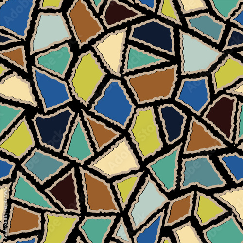 broken chaotic fragments with wavy edges seamless pattern. abstract bright pattern