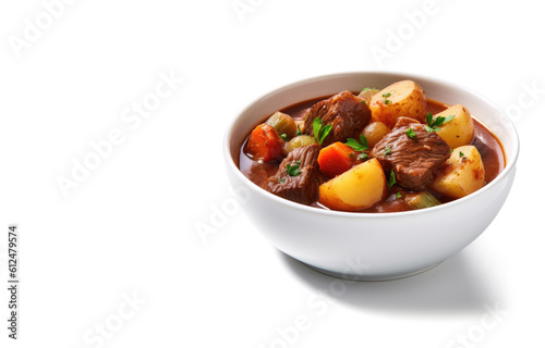 A Bowl of beef stew Isolated on a White background  photo