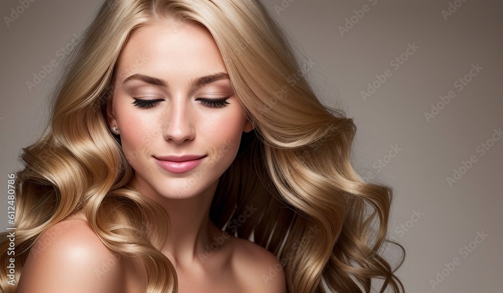 Beautiful blonde woman with shiny hair, generative ai image, fashion, beauty