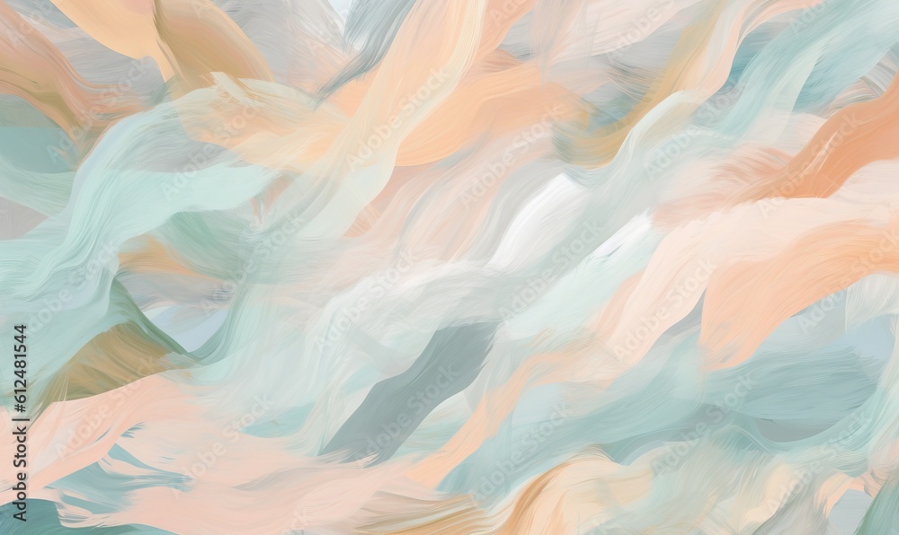  an abstract painting with pastel colors of blue, orange, and pink on a white background with a black border in the middle of the image.  generative ai