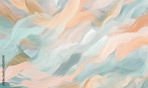 Wallpaper Mural  an abstract painting with pastel colors of blue, orange, and pink on a white background with a black border in the middle of the image.  generative ai Torontodigital.ca