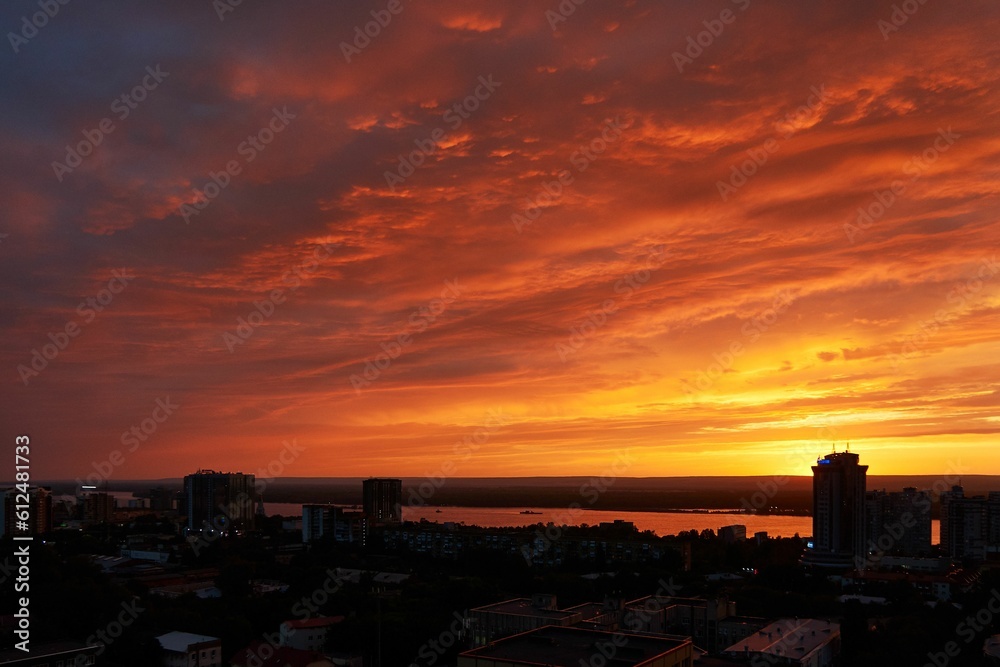 Beautiful shot of an orange sunset over the city
