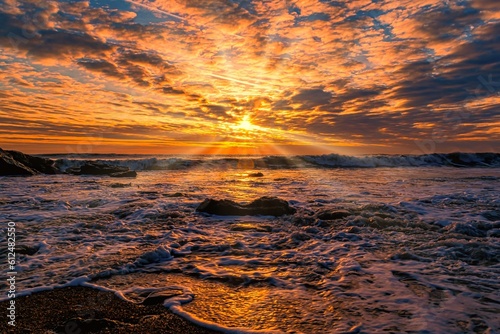 Beautiful sunrise over the northeast coast in Hartlepool, United Kingdom. photo