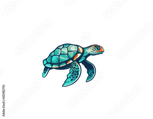 Vector illustration of cartoon sea turtle isolated on white background