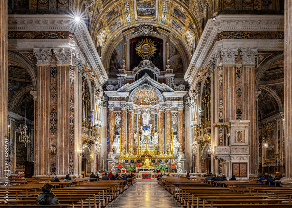 Obraz premium Baroque church of Gesu Nuovo. Inside and details of the Baroque church of Gesu Nuovo (Chiesa del Gesu Nuovo) in Naples, italy.
