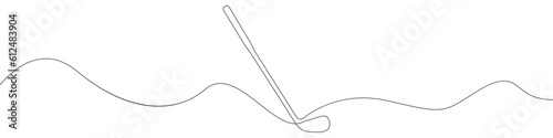 Hockey stick line continuous drawing vector. One line Bandy icon vector background. Hockey stick icon. Continuous outline of a Hockey stick.