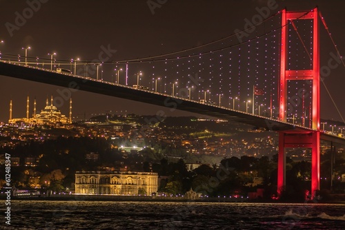 Bosphorus bridge at night in Istanbul, Turkey.