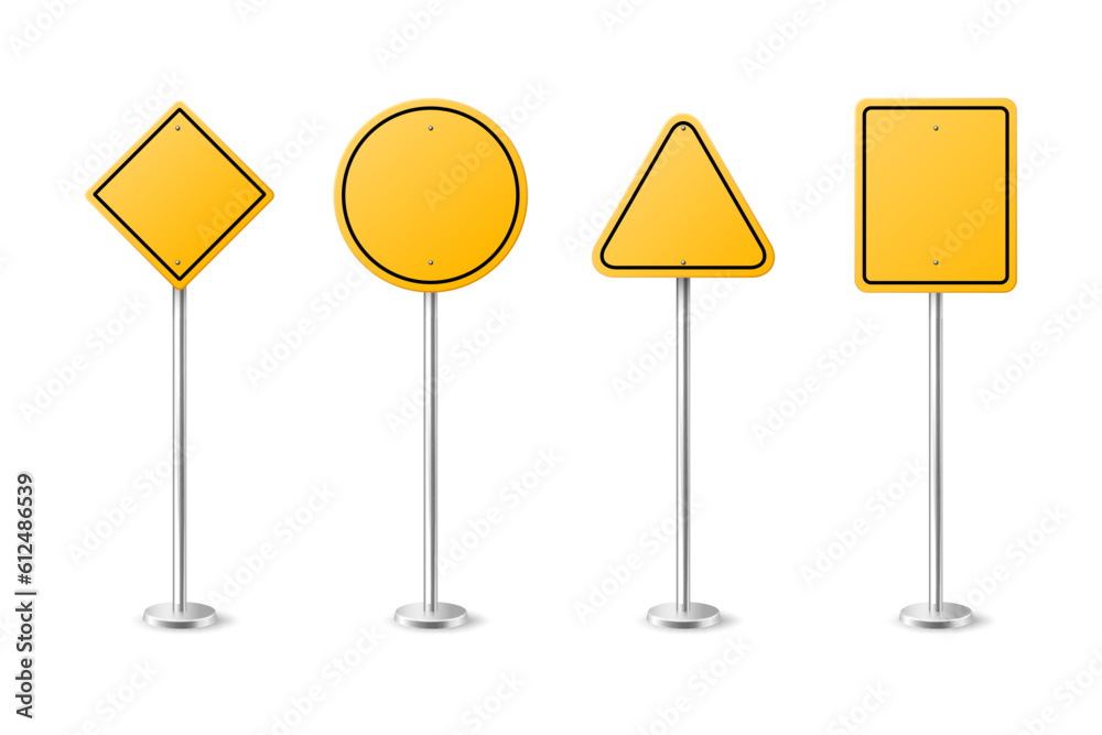 Vector Yellow Warning, Danger Stop Sign Frame in Full Length Icon Set Isolated. Rhombus, Circle, Triangle, Rectangle Dangerous Sign Collection. Design Template of Road Sign Vector Yellow Warning, Danger Stop Sign Frame in Full Length Icon Set Isolated. Rhombus, Circle, Triangle, Rectangle Dangerous Sign Collection. Design Template of Road Sign