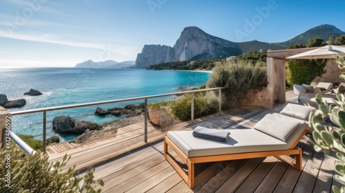 Villa on the island of Sardinia or Capri, with luxurious amenities, private beach access, and panoramic views of the crystal clear waters © Damian Sobczyk