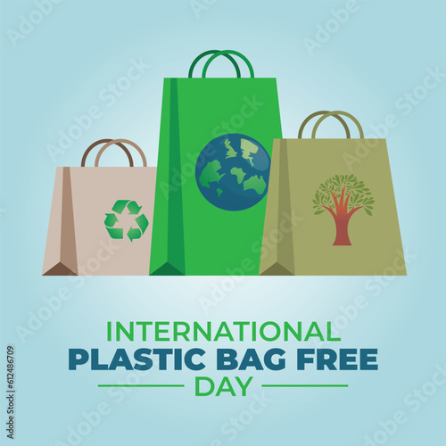 international plastic bag free day vector design for celebration. paper bag illustration. flat paper bag vector design. plastic bag free day