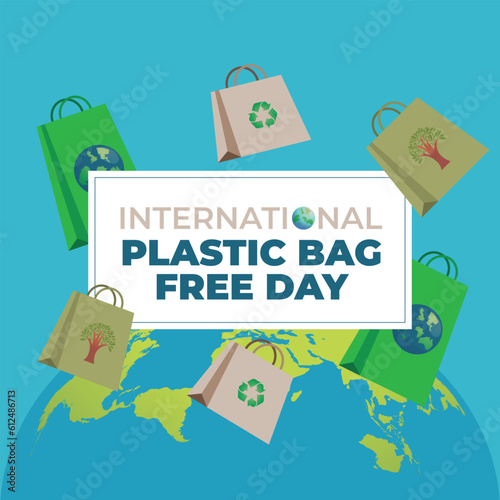 international plastic bag free day vector design for celebration. paper bag illustration. flat paper bag vector design. plastic bag free day © Telkraf.id