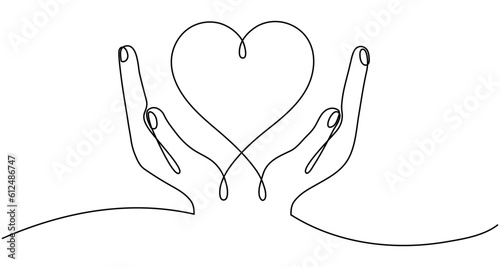 Print op canvas Continuous one line drawing hands holding heart