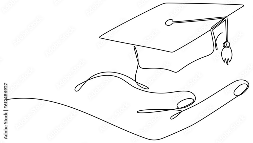 Hand holding graduation hat continuous one line drawn. Education hat in ...