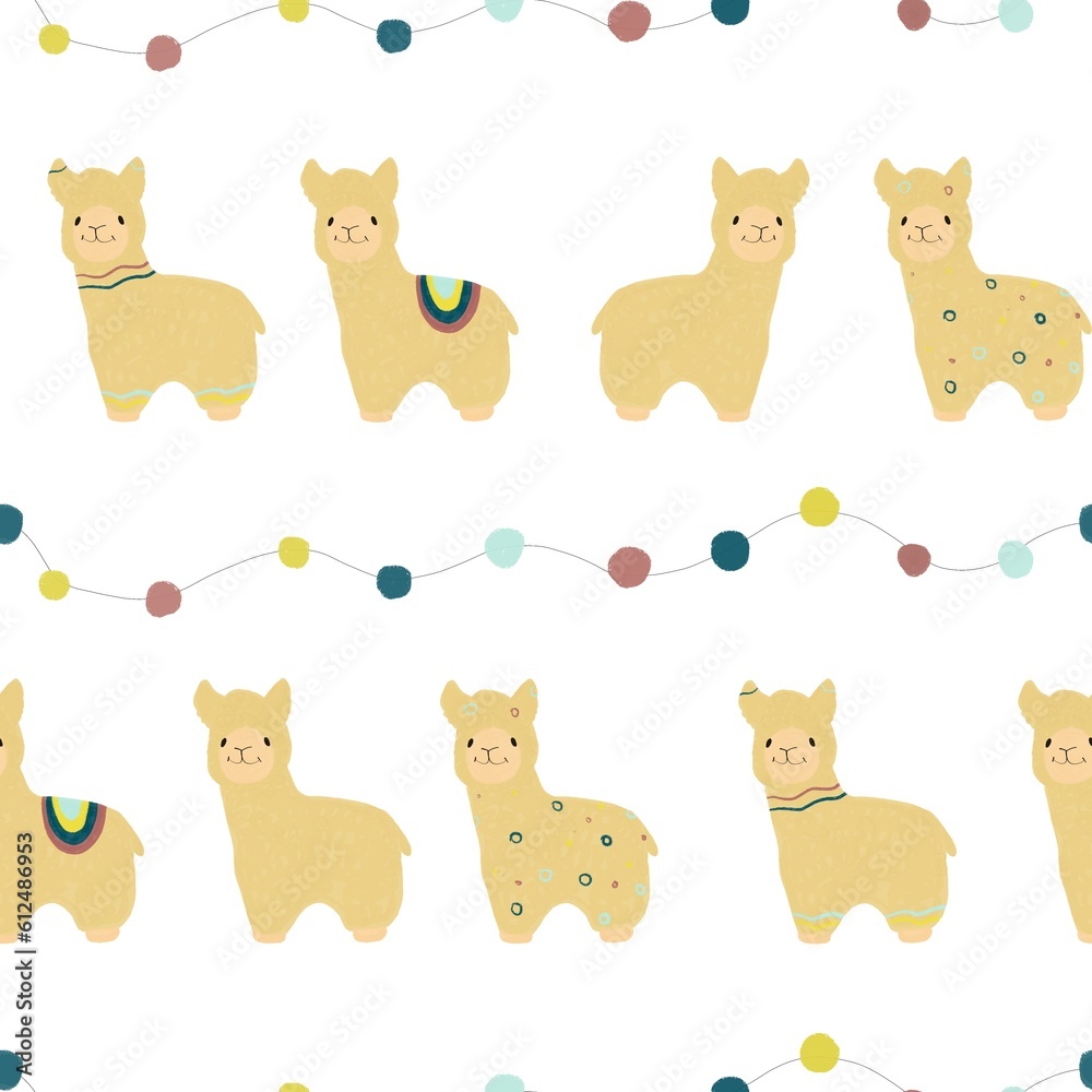 Naklejka premium Seamless pattern cartoon llama for kids
