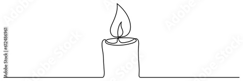 Candle burning continuous one line drawing. Vector illustration isolated on white.