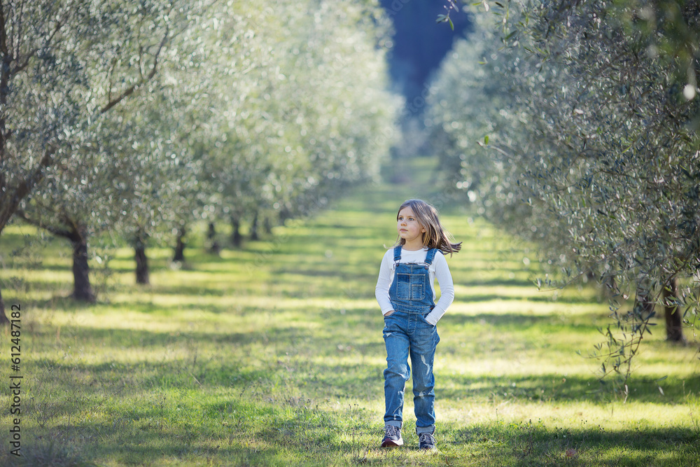 Girl walking though olive tree in Italy Girl walking though olive tree in Italy