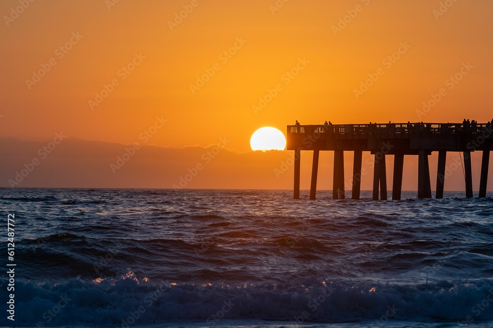 Scenic shot of Florida Panhandle, Gulf coast, USA during a golden hour at sunset