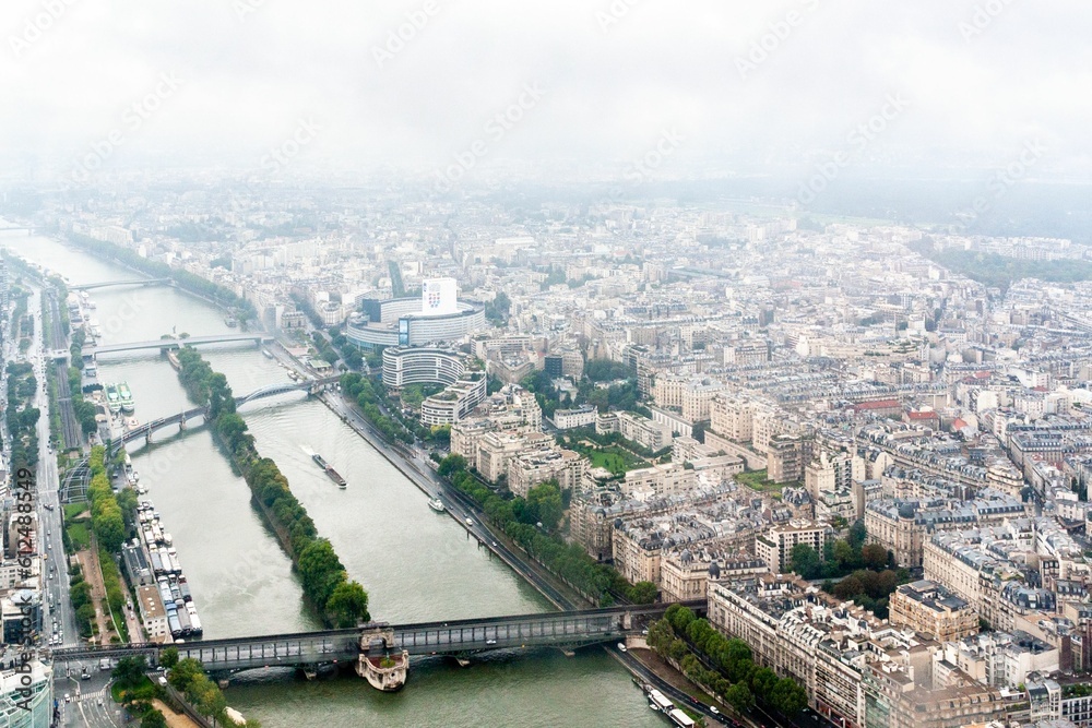 Beautiful view of Paris with Seine River from the Eiffel Tower in France