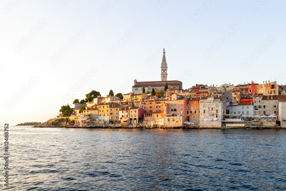 Old town of Rovinj across the water, Croatia