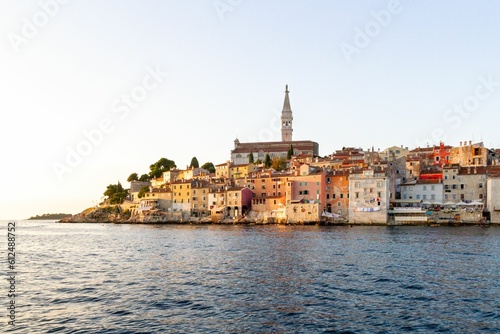Old town of Rovinj across the water  Croatia