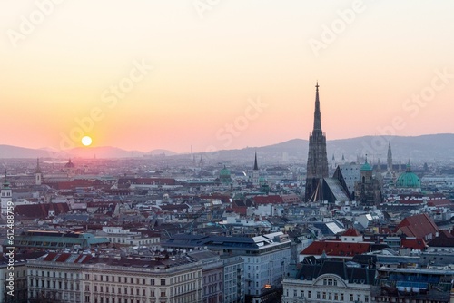 Vienna cityscape and St. Stephen's Cathedral at sunset, Austria