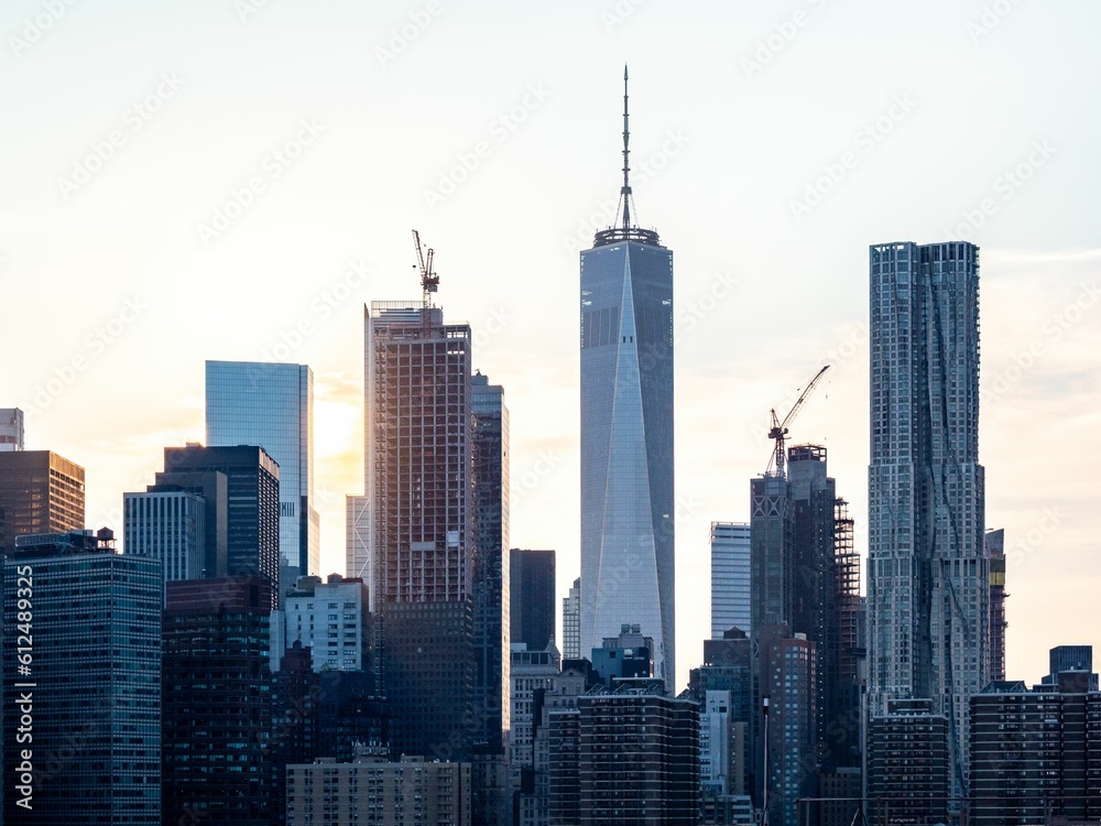 Aerial skyline of downtown Manhattan in New York City, United States Aerial skyline of downtown Manhattan in New York City, United States