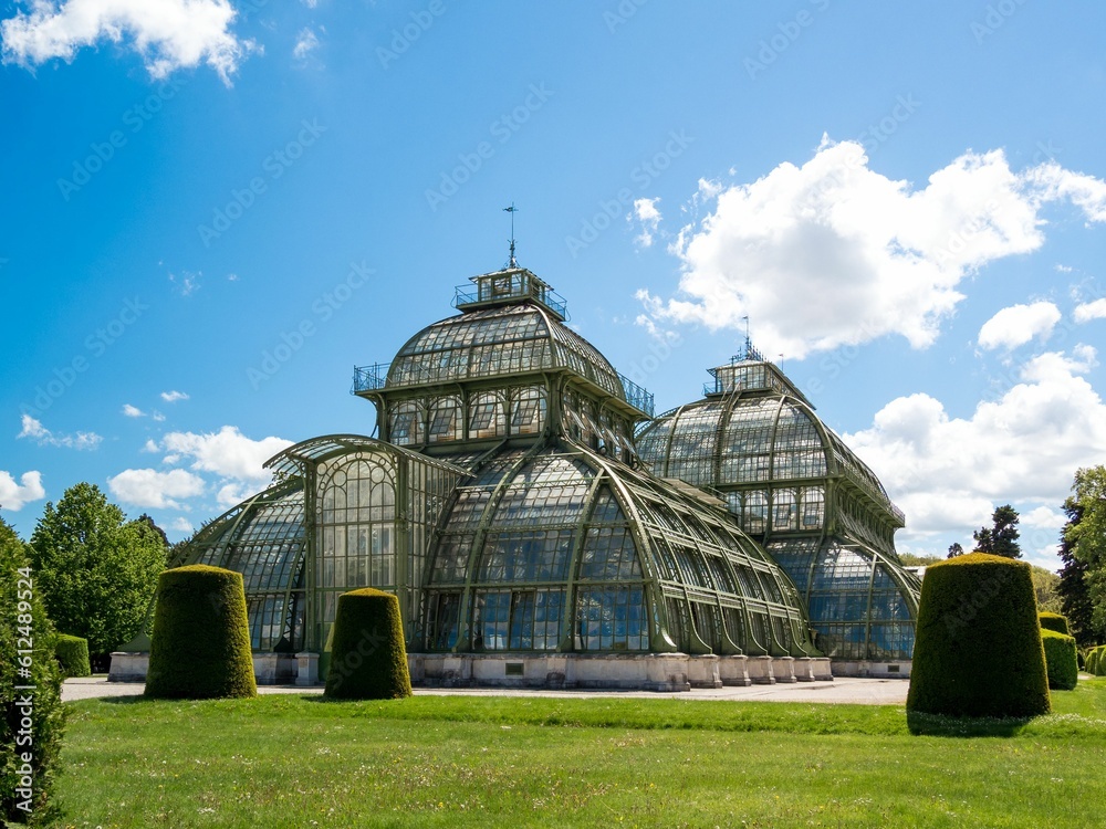 Beautiful shot of the Palmenhaus greenhouse at Schonbrunn Palace in Vienna
