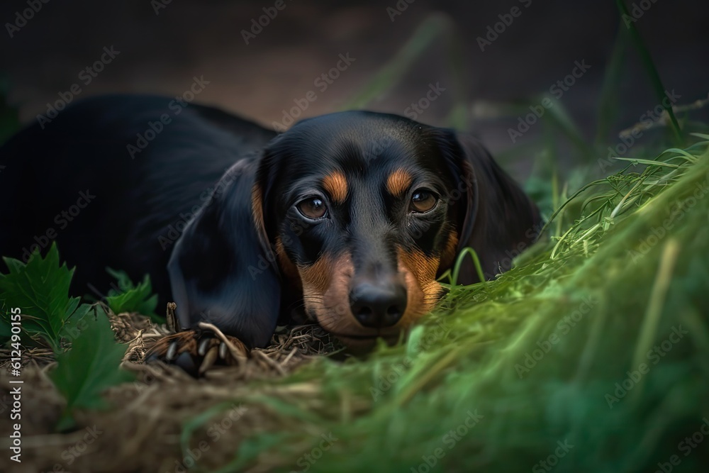 portrait of a dachshund dog on the grass