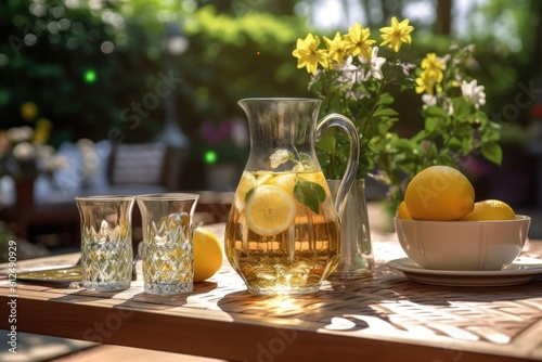 Refreshments being served outdoors in the garden on a warm summer day