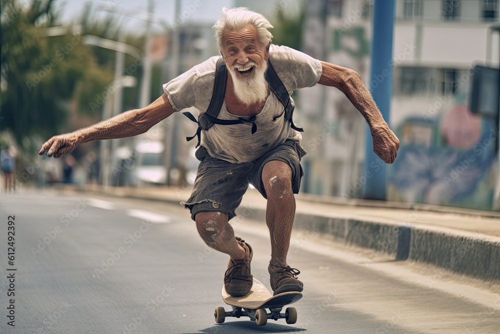 Obraz premium Senior man on scateboard