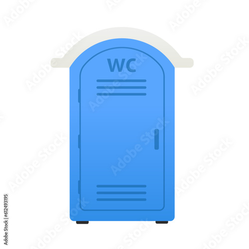 Mobile portable bio toilet icon. Front view. Blue plastic closet WC. Vector illustration