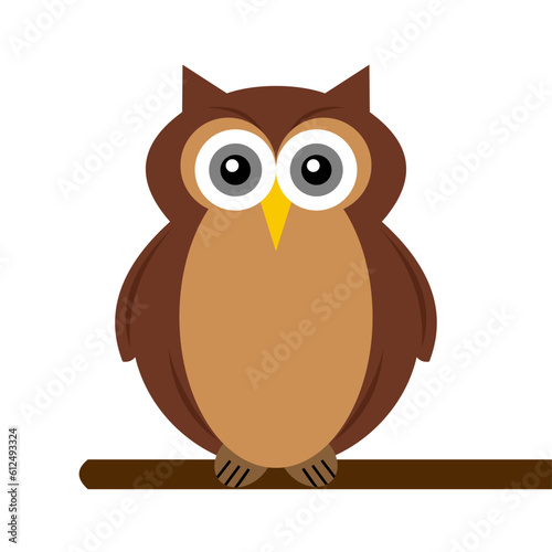 Vector of a cute brown owl on a branch isolated on a white background