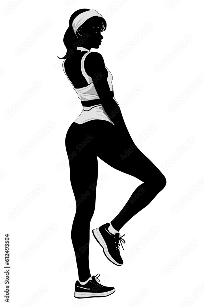 black silhouette of a young sports woman