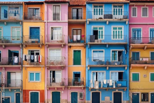 Coastal town with multicolored facades, generative ai © FrankBoston