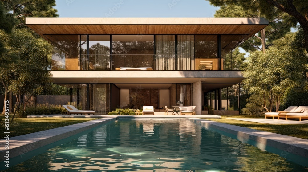 Sleek and contemporary villa in Milan or the Italian Riviera, boasting minimalist design, floor - to - ceiling windows, and seamless indoor - outdoor living spaces