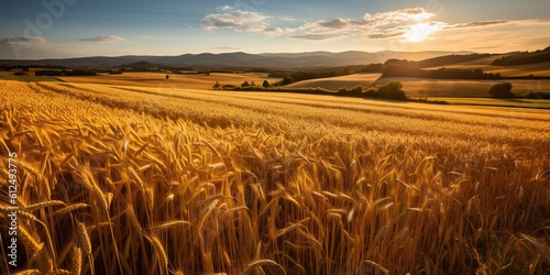 Golden wheat fields in a lovely peaceful day  generative ai