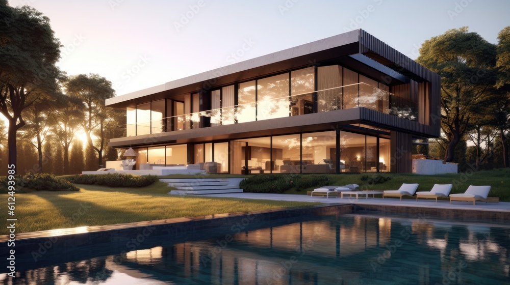 Sleek and contemporary villa in Milan or the Italian Riviera, boasting minimalist design, floor - to - ceiling windows, and seamless indoor - outdoor living spaces