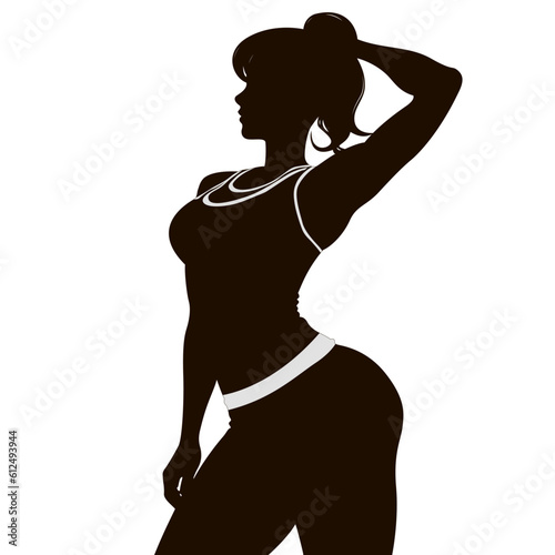 Silhouette of an athletic woman with a sexy body in tight clothes