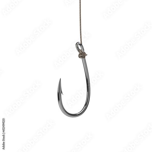 sharp chrome hook strung in a line