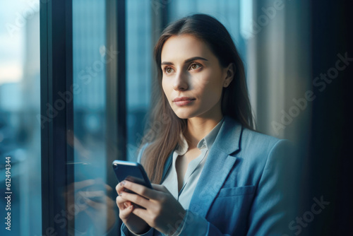 Portrait of a pretty young business woman using smarthphone in her office